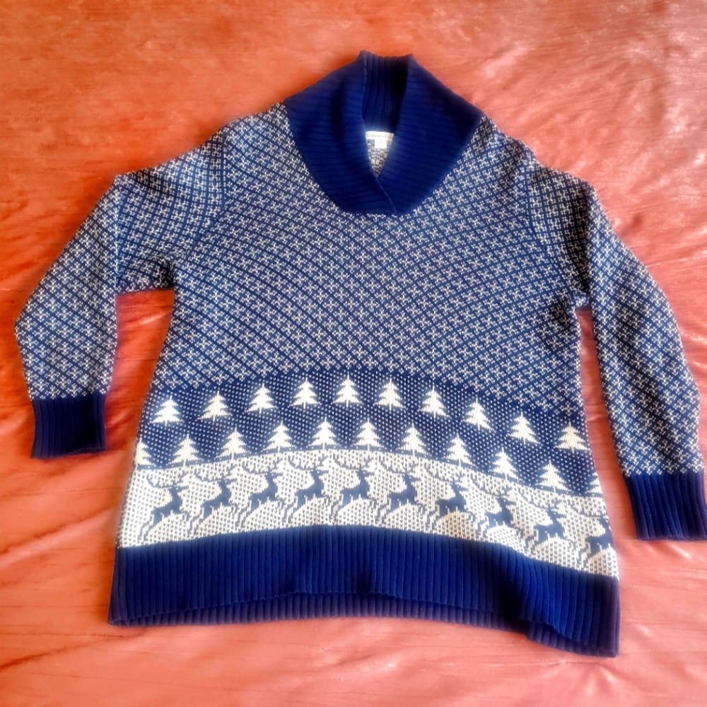 Navy blue and white winter sweater 1x